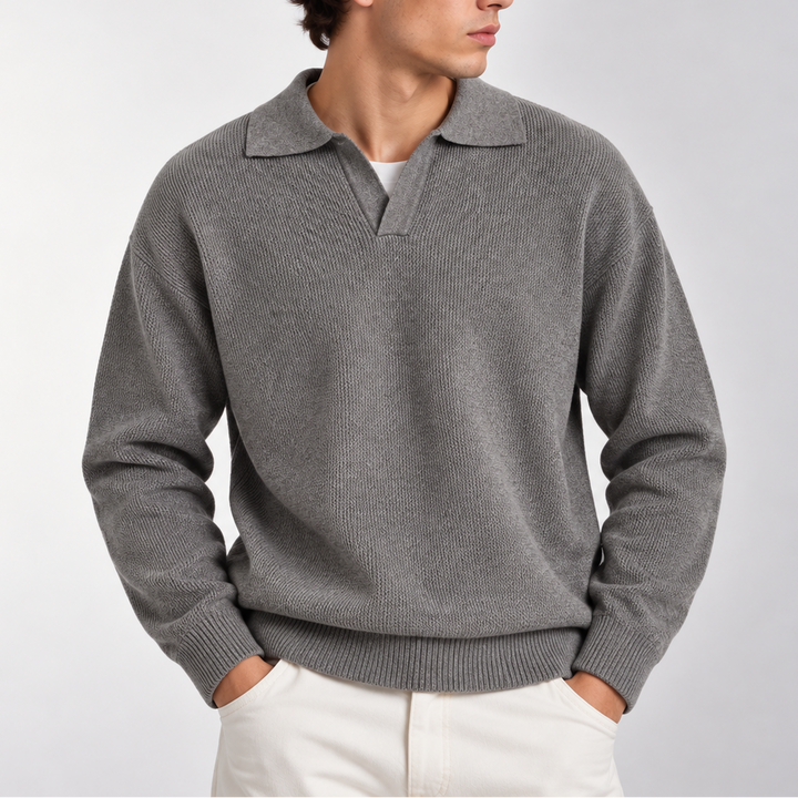 Men’s Knitted Polo Sweater – Long Sleeve Collared Sweater