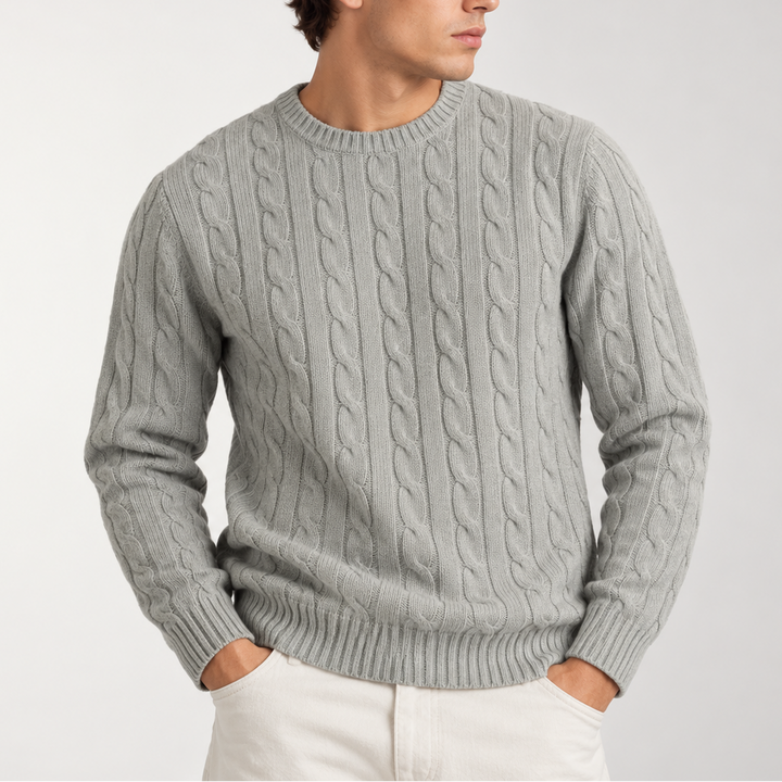 Men’s Cable Knit Crew Neck Sweater – Classic Knitted Sweater