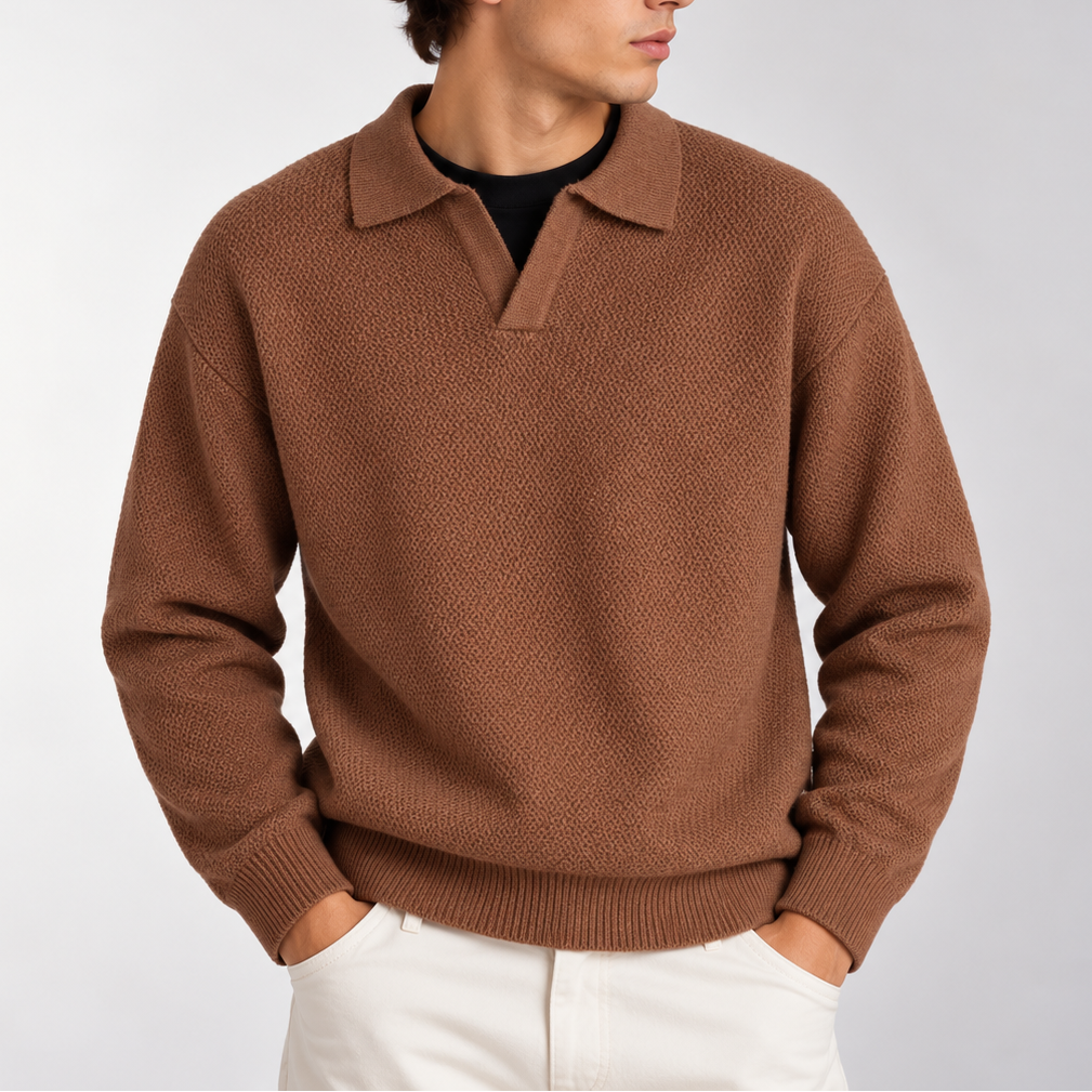 Men’s Knitted Polo Sweater – Long Sleeve Collared Sweater