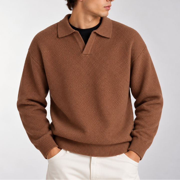 Men’s Knitted Polo Sweater – Long Sleeve Collared Sweater