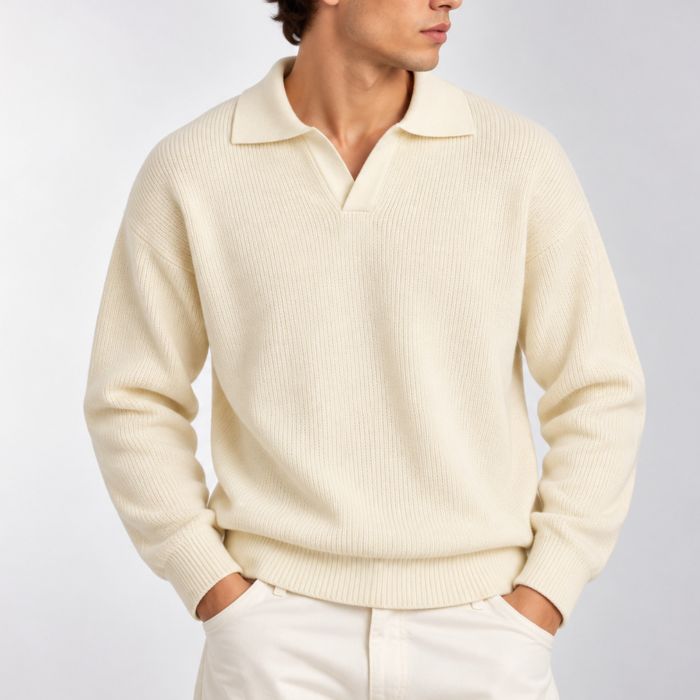 Men’s Knitted Polo Sweater – Long Sleeve Collared Sweater