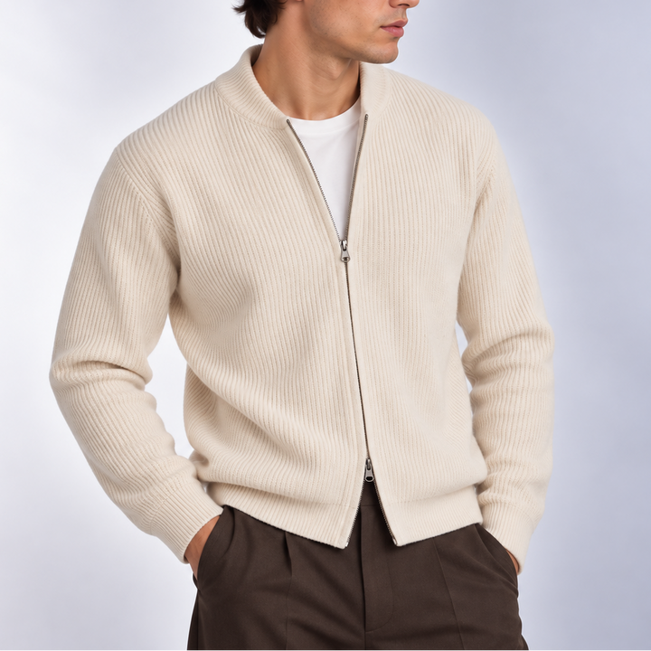 Men’s Ribbed Zip Cardigan – Full Zip Knitted Sweater