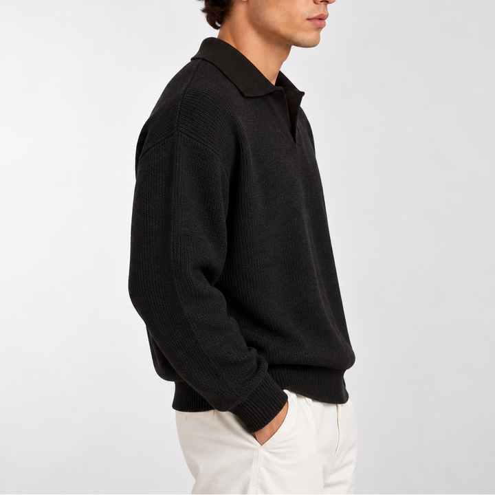 Men’s Knitted Polo Sweater – Long Sleeve Collared Sweater