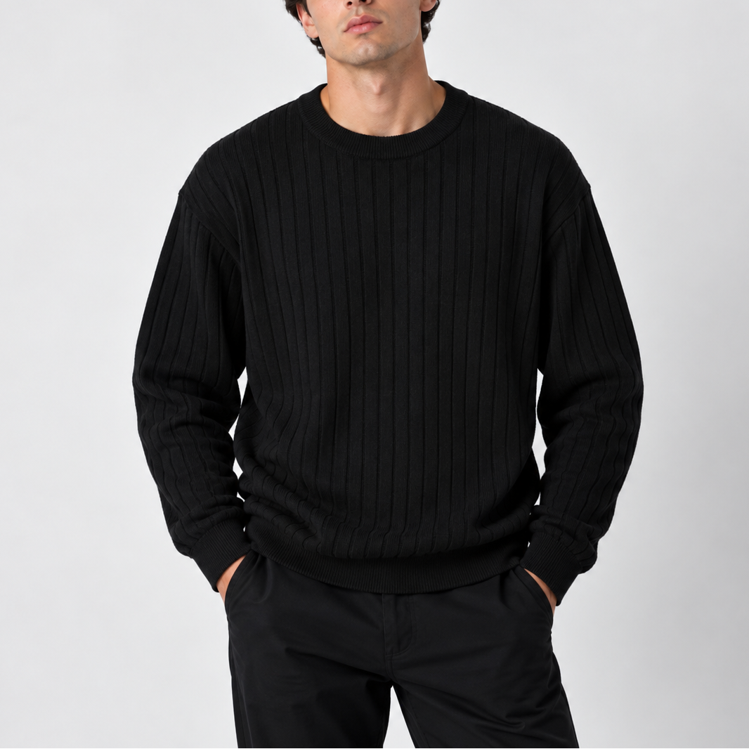 Men’s Ribbed Crew Neck Sweater – Long Sleeve Knit Sweater