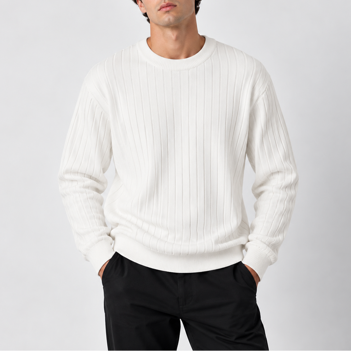 Men’s Ribbed Crew Neck Sweater – Long Sleeve Knit Sweater