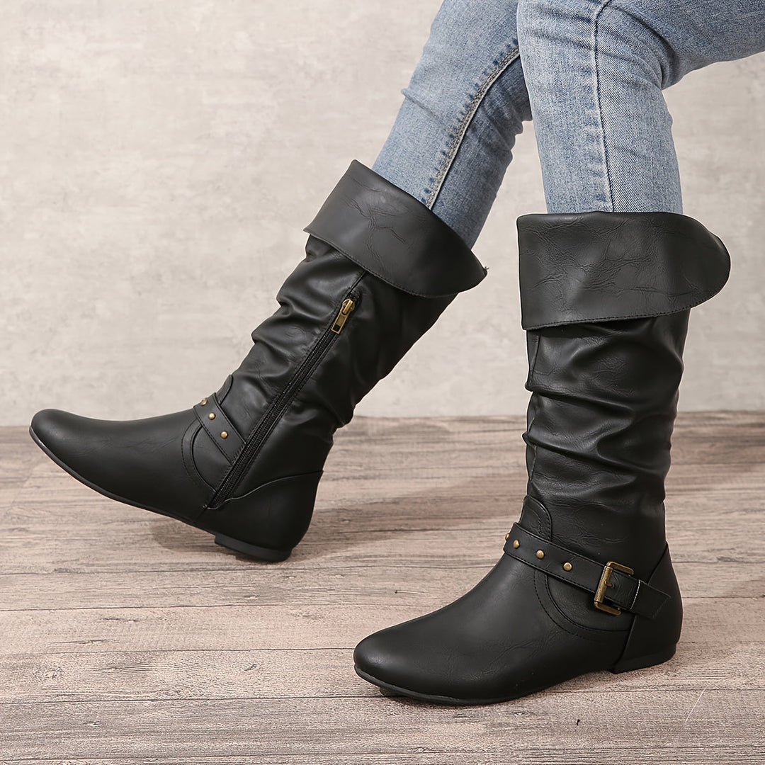 Eileen | Slouchy Buckle Riding Boots