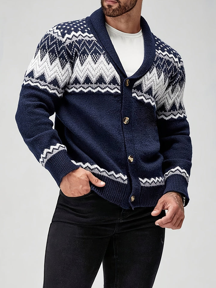 Men's Geometric Pattern Cardigan Sweater