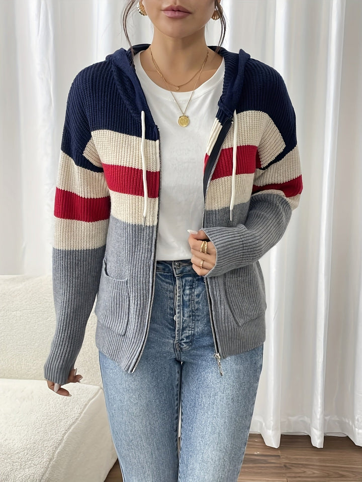 Susannah | Color-Block Hooded Zip Cardigan