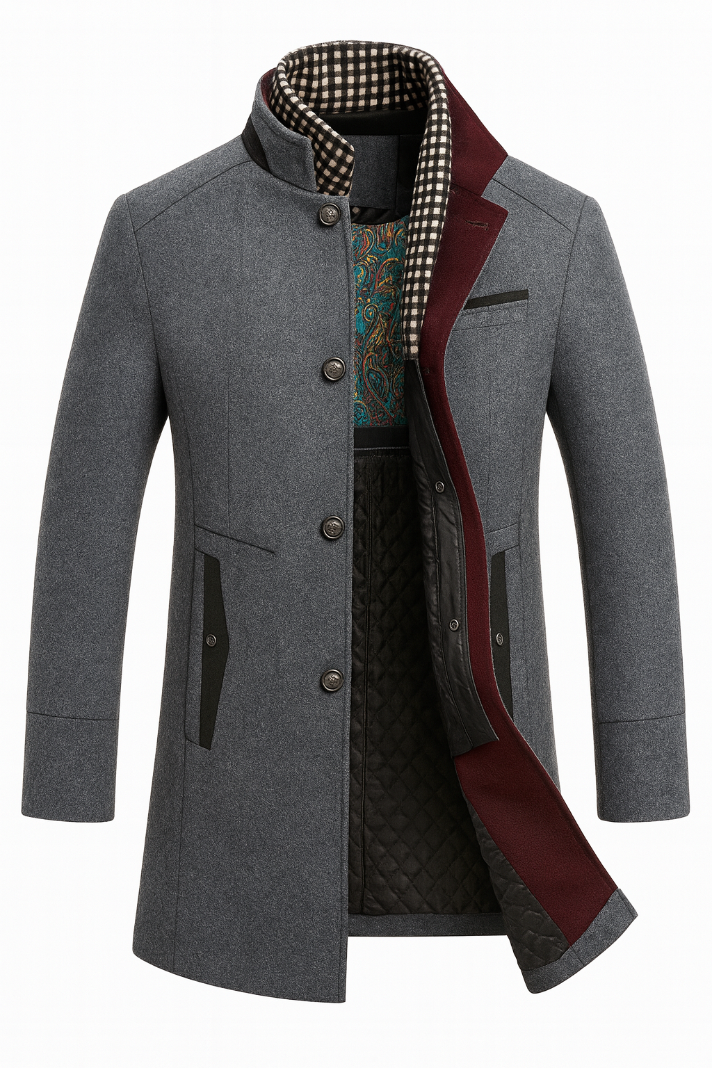 Men's Colorblock Wool Overcoat