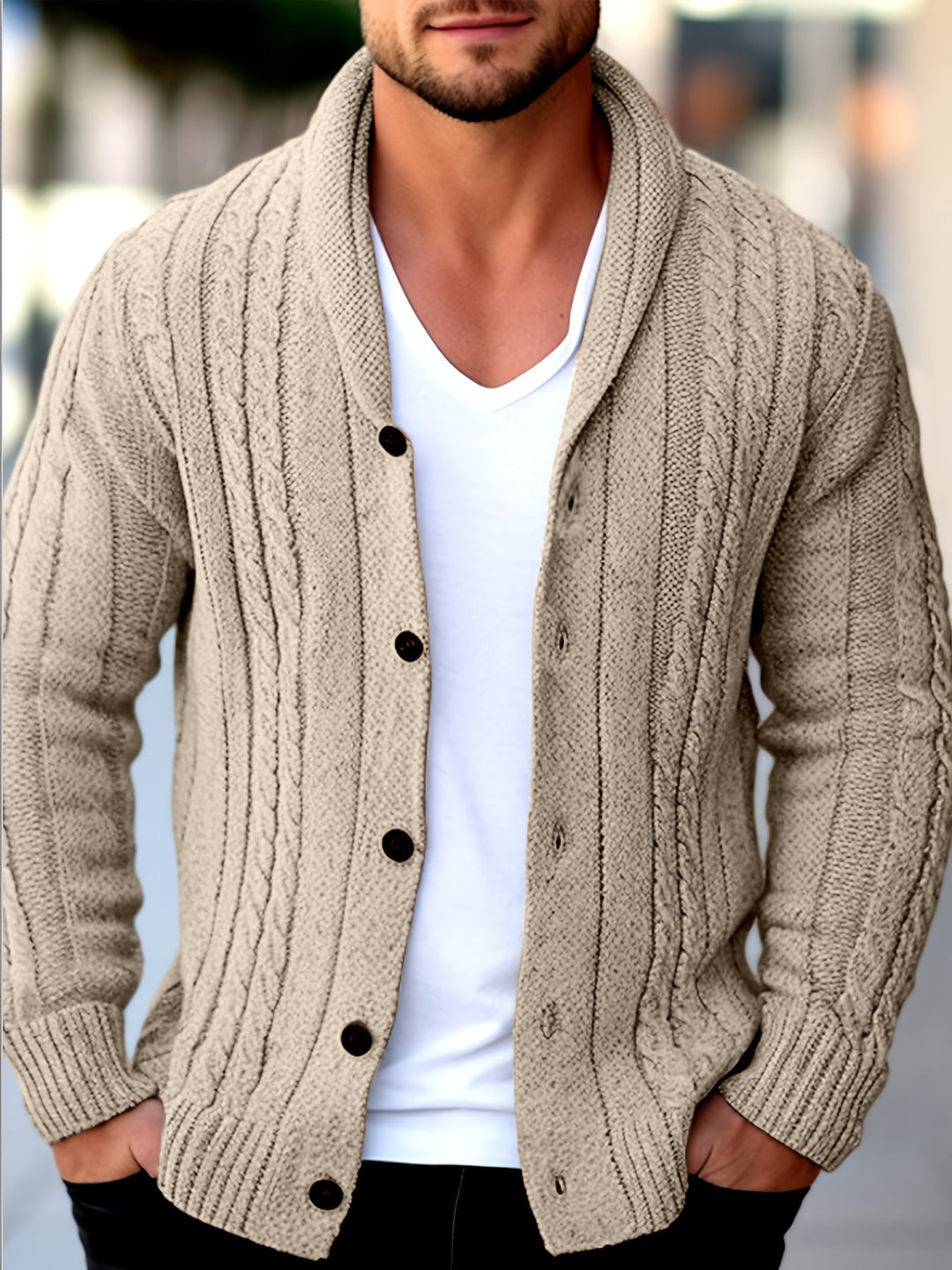 Men's Textured Knit Cardigan