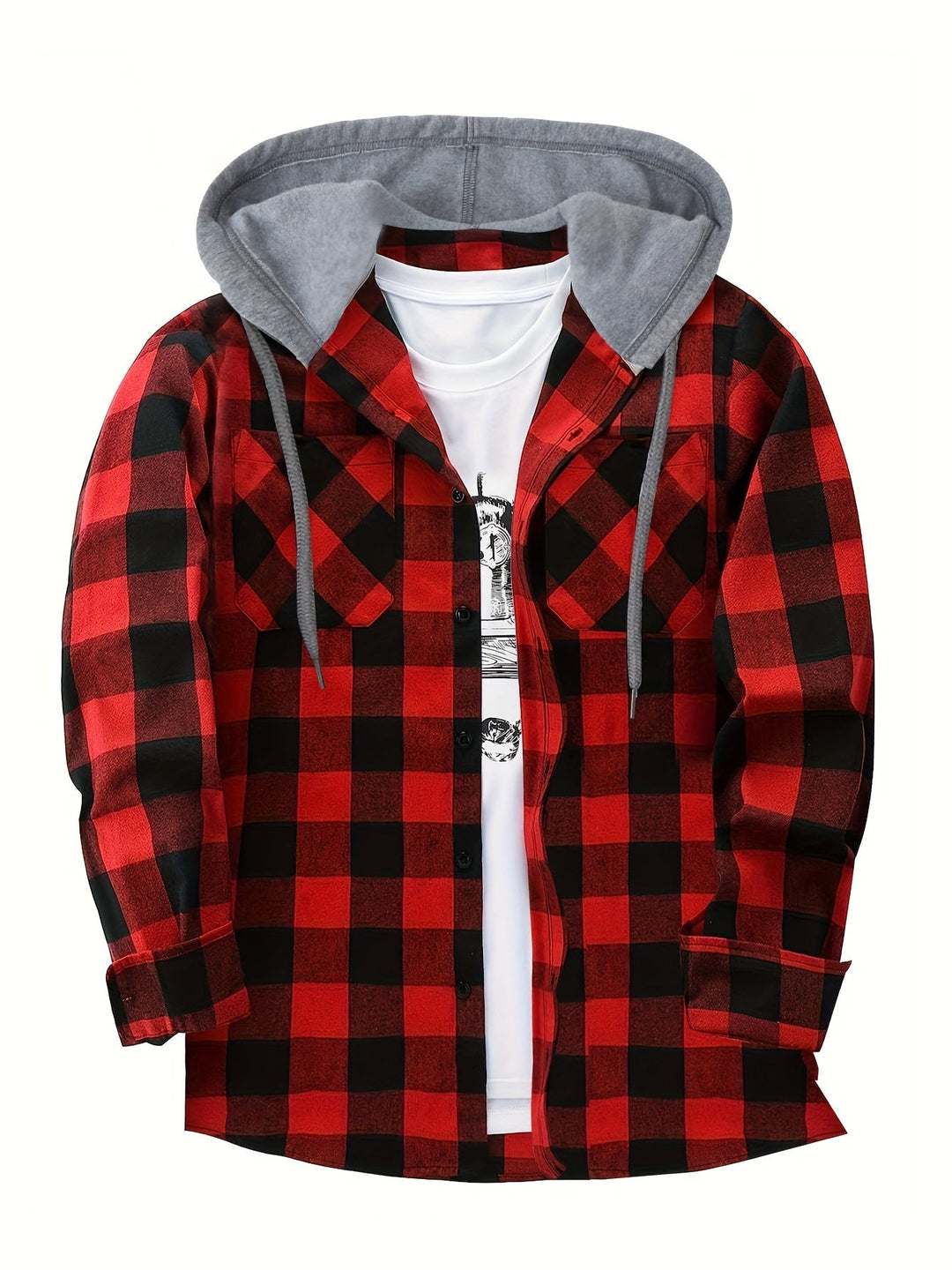 Men's Plaid Hooded Shirt