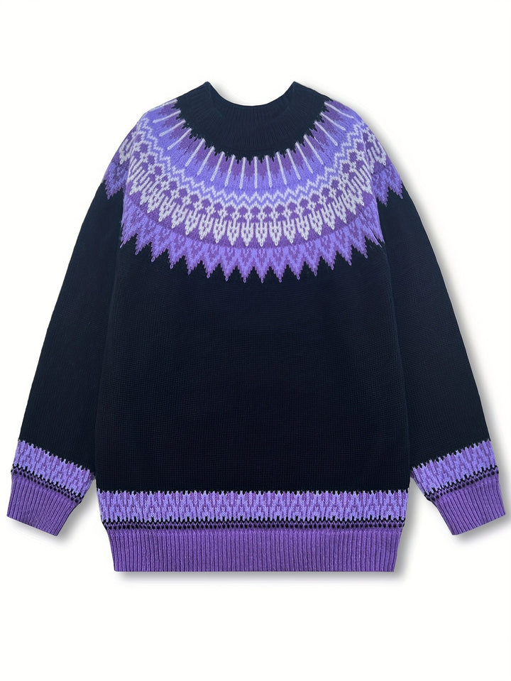 Brenna | Chunky Jacquard Round Neck Sweater