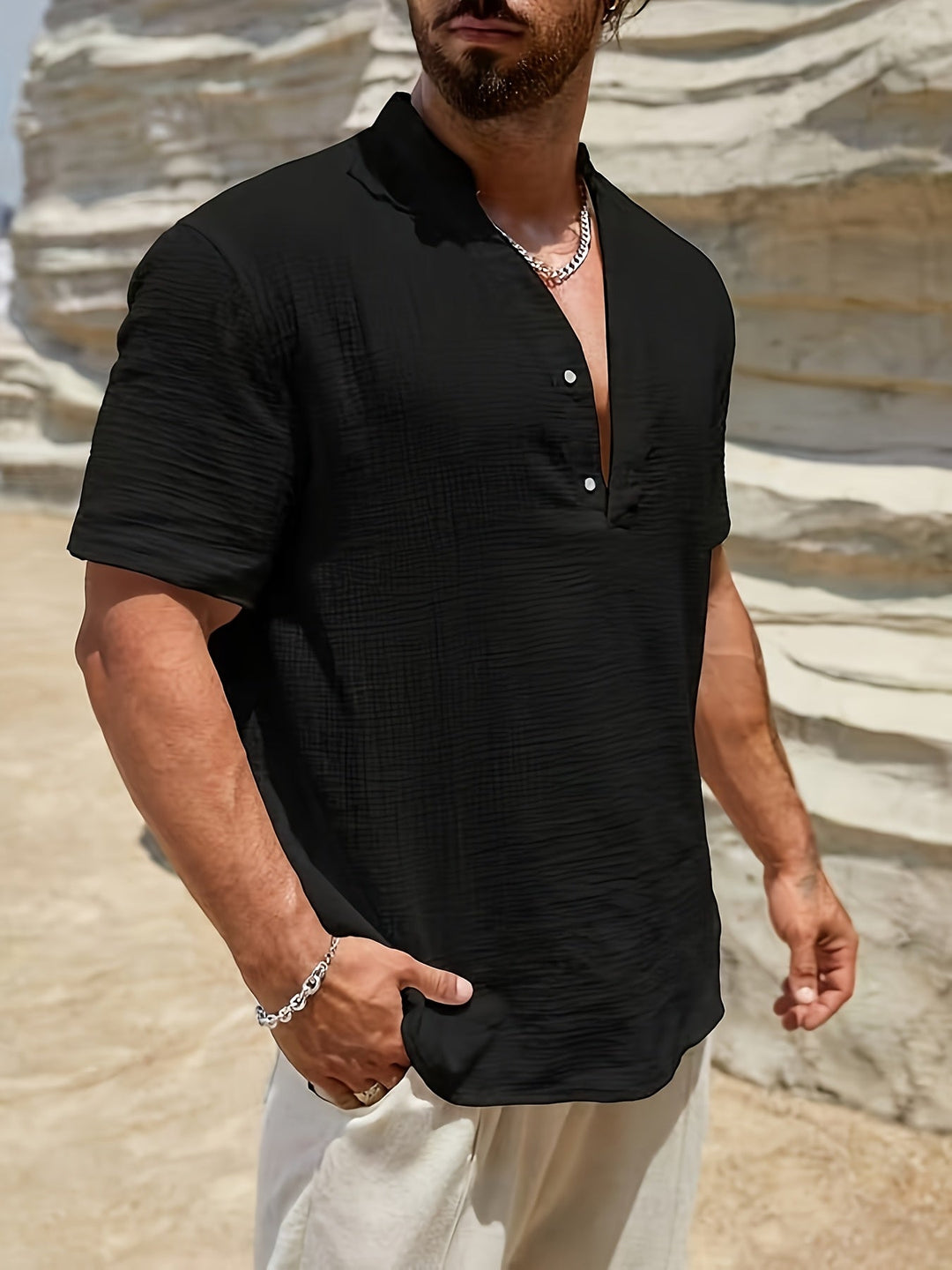 Men's Loose Henley Shirt