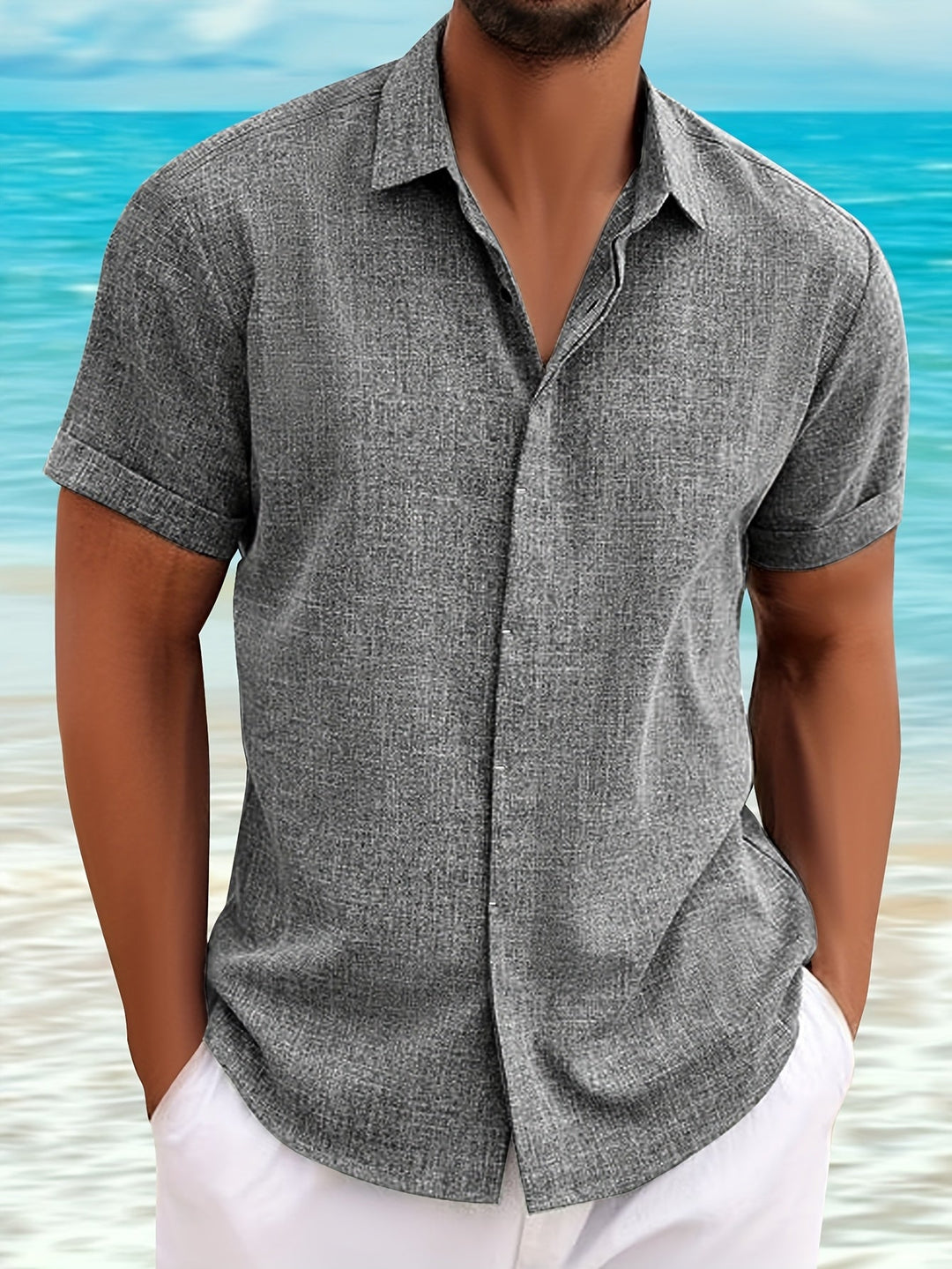 Men's Linen Lapel Shirt
