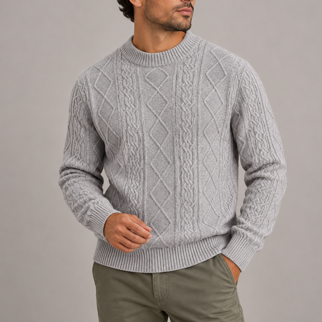 Men’s Cable Knit Crew Neck Sweater | Classic Warm Knitted Sweater