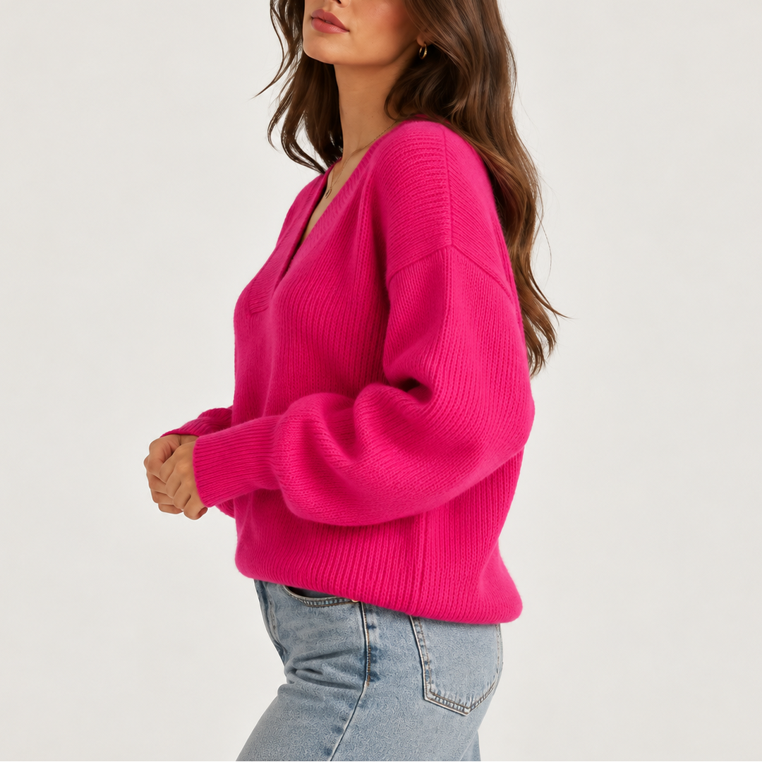 Women’s Oversized V-Neck Knitted Sweater – Soft Knit Sweater