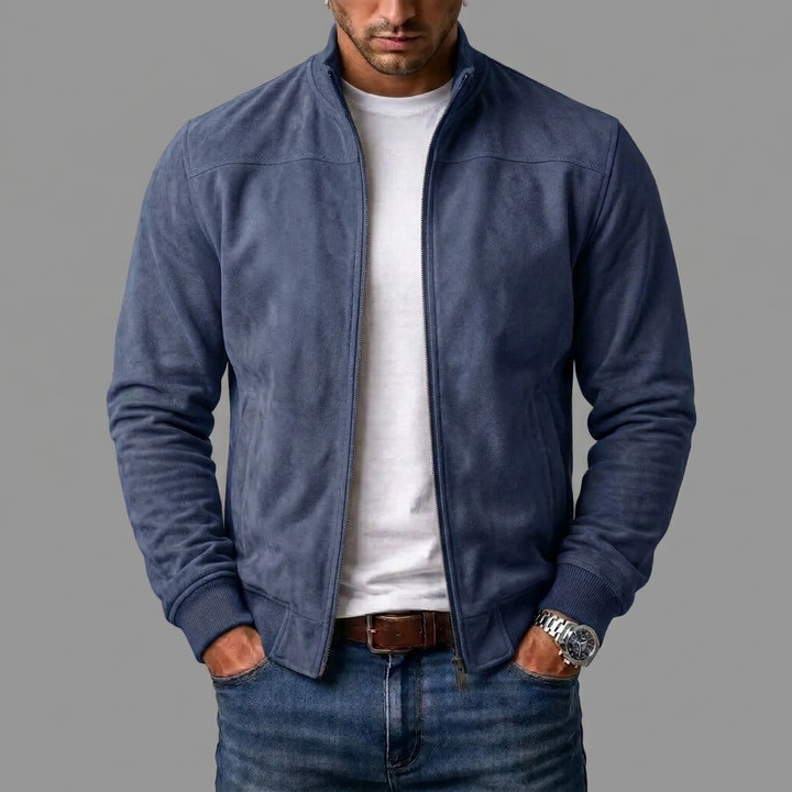 Men's Suede Ribbed Bomber Jacket