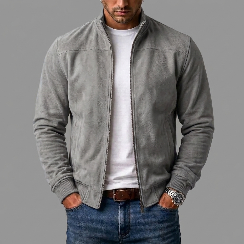 Men's Suede Ribbed Bomber Jacket