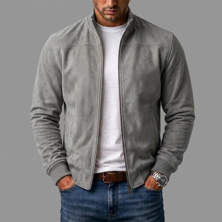 Men's Suede Ribbed Bomber Jacket