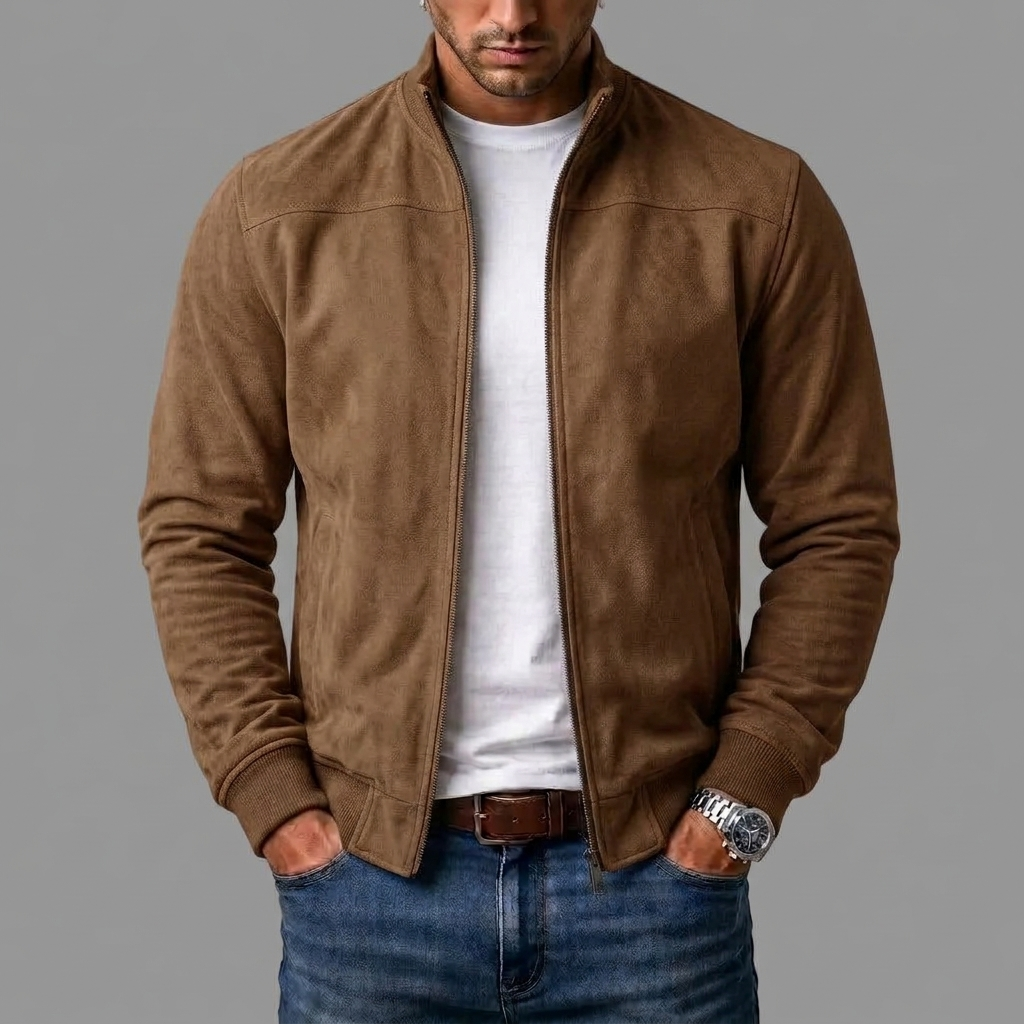 Men's Suede Ribbed Bomber Jacket