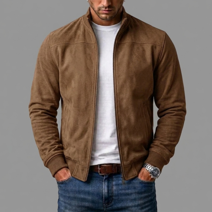 Men's Suede Ribbed Bomber Jacket