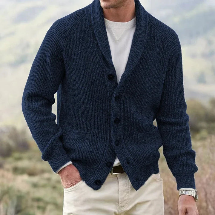 Men's Ribbed Shawl Collar Cardigan