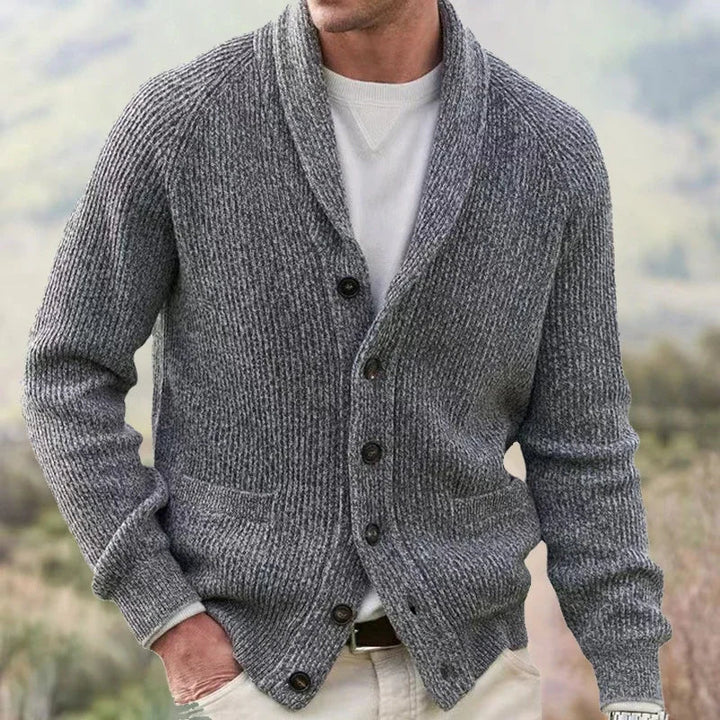 Men's Ribbed Shawl Collar Cardigan