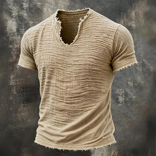 Men's Textured Cotton V-Neck Shirt
