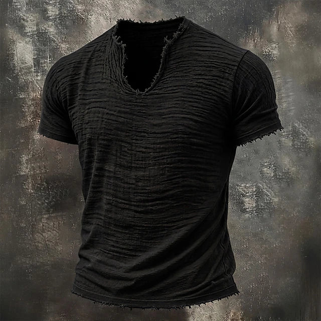Men's Textured Cotton V-Neck Shirt