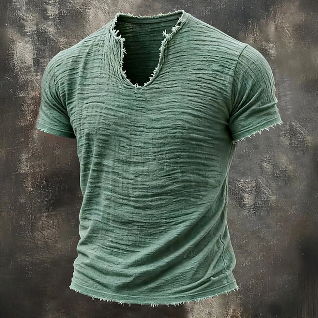 Men's Textured Cotton V-Neck Shirt