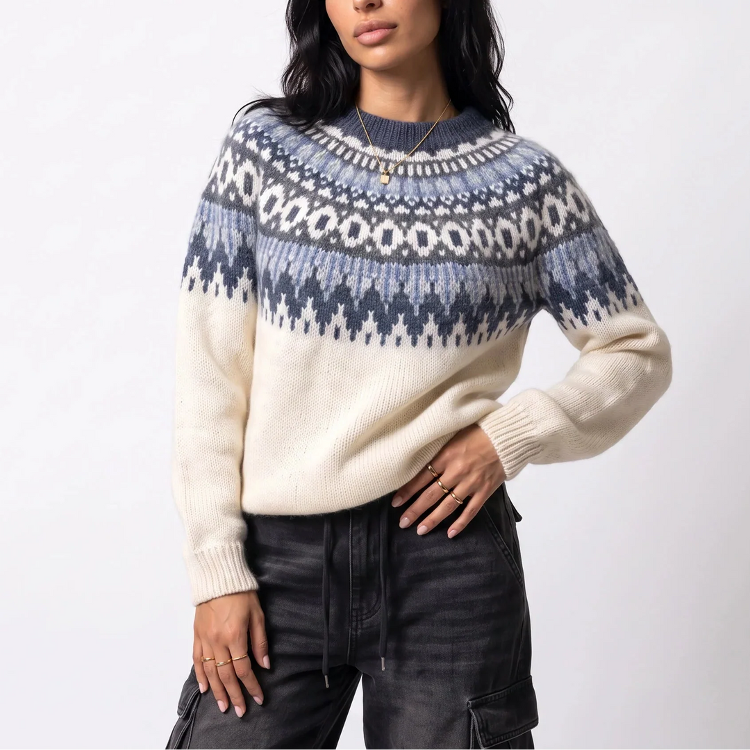 Women’s Fair Isle Knit Sweater - Nordic Pattern in Ivory