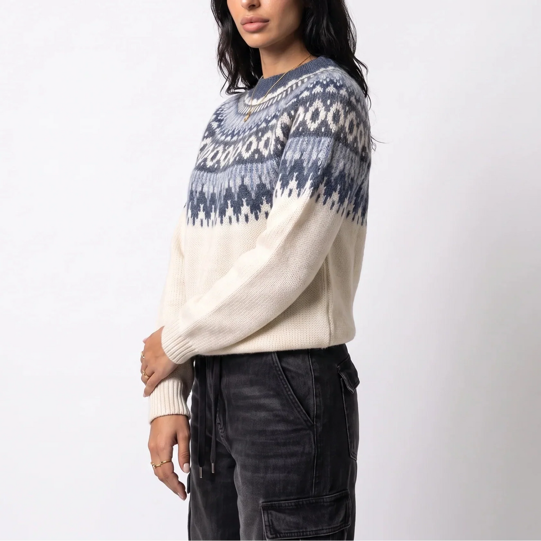 Women’s Fair Isle Knit Sweater - Nordic Pattern in Ivory