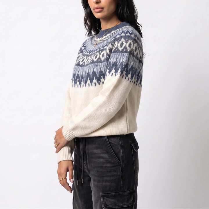 Women’s Fair Isle Knit Sweater - Nordic Pattern in Ivory