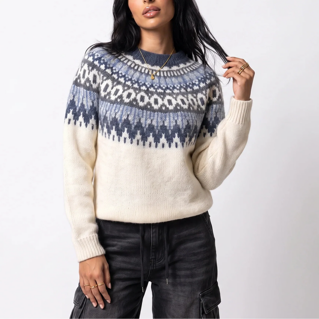Women’s Fair Isle Knit Sweater - Nordic Pattern in Ivory