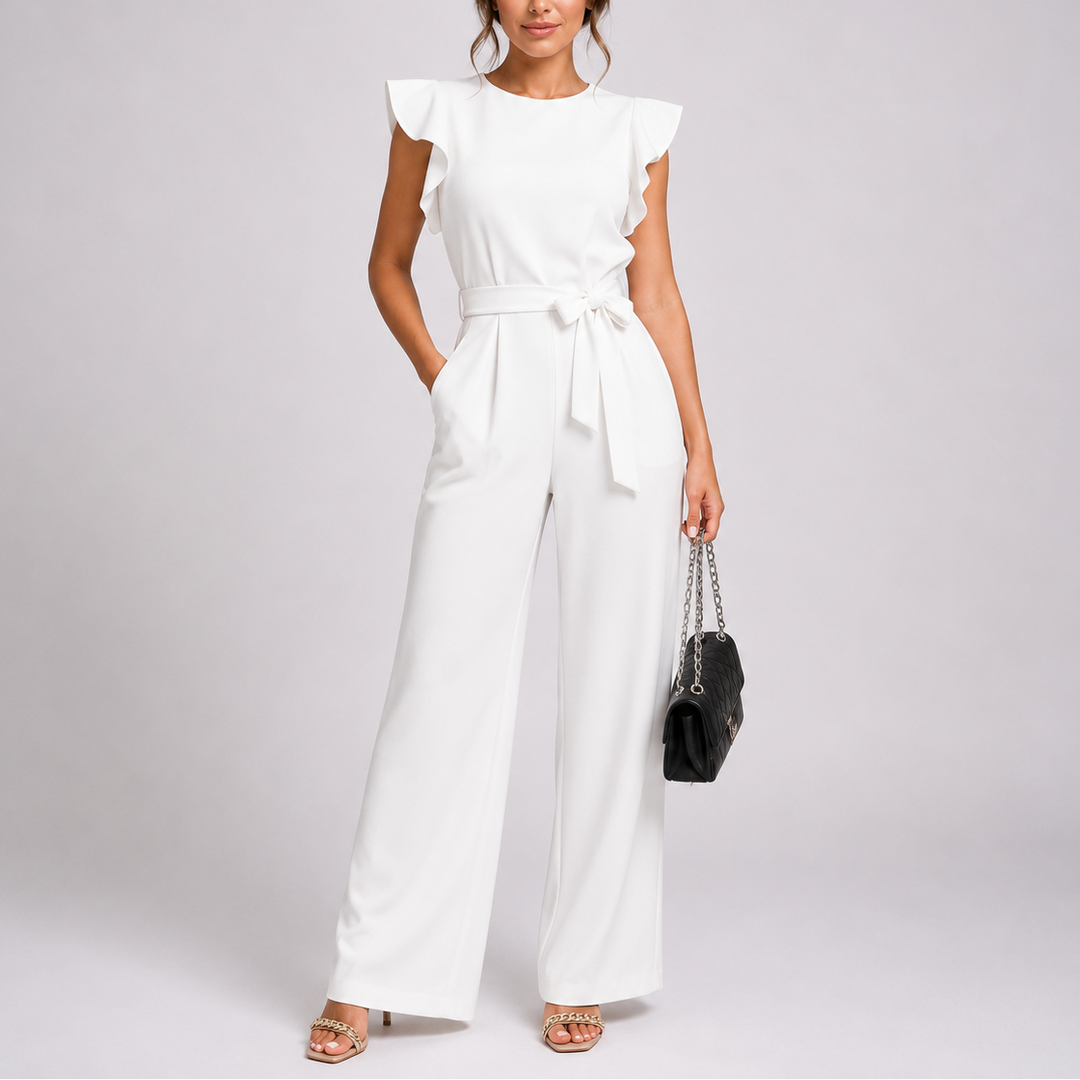 Women’s Elegant Wide-Leg Jumpsuit with Ruffle Sleeves