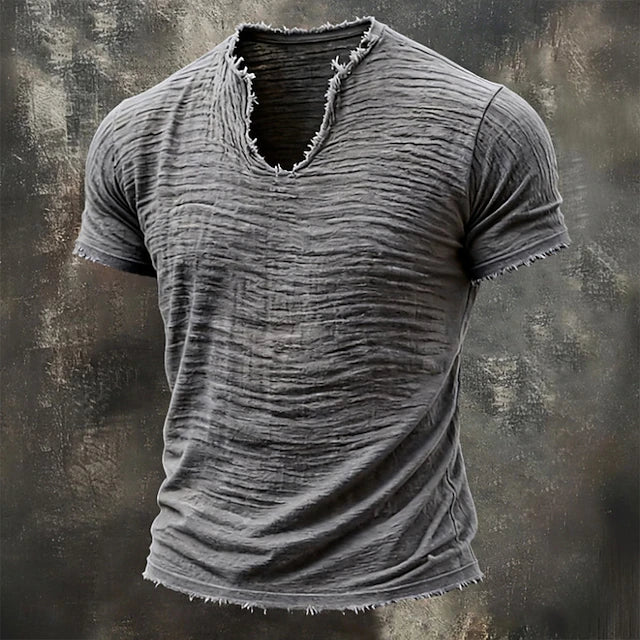 Men's Textured Cotton V-Neck Shirt